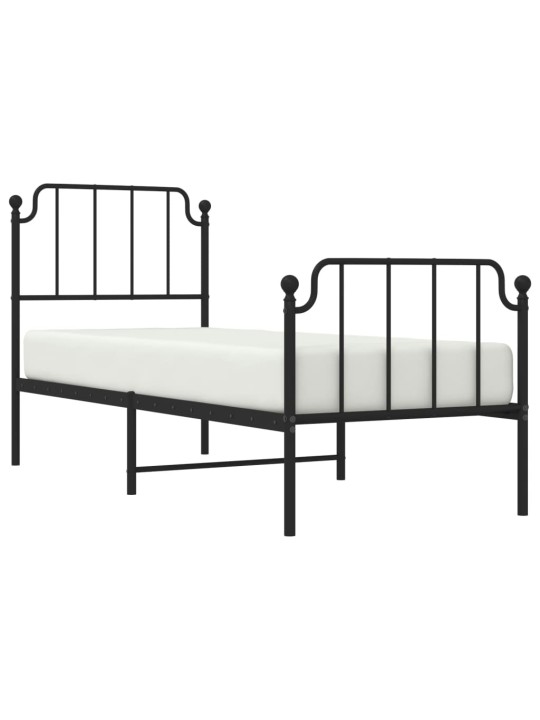 Gultas rāmis ar galvgali un kājgali, melns metāls, 75x190 cm