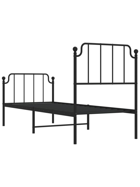 Gultas rāmis ar galvgali un kājgali, melns metāls, 75x190 cm