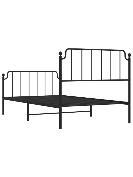 Gultas rāmis ar galvgali un kājgali, melns metāls, 107x203 cm