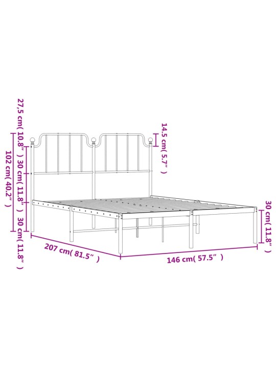 Gultas rāmis ar galvgali, balts metāls, 140x200 cm