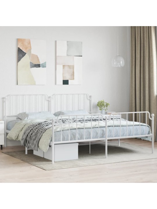 Gultas rāmis ar galvgali un kājgali, balts metāls, 200x200 cm