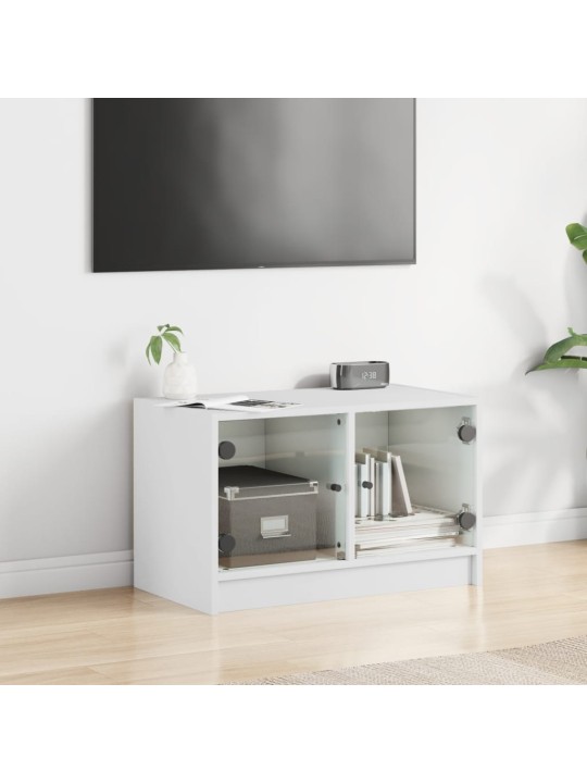 Tv skapītis ar stikla durvīm, balts, 68x37x42 cm