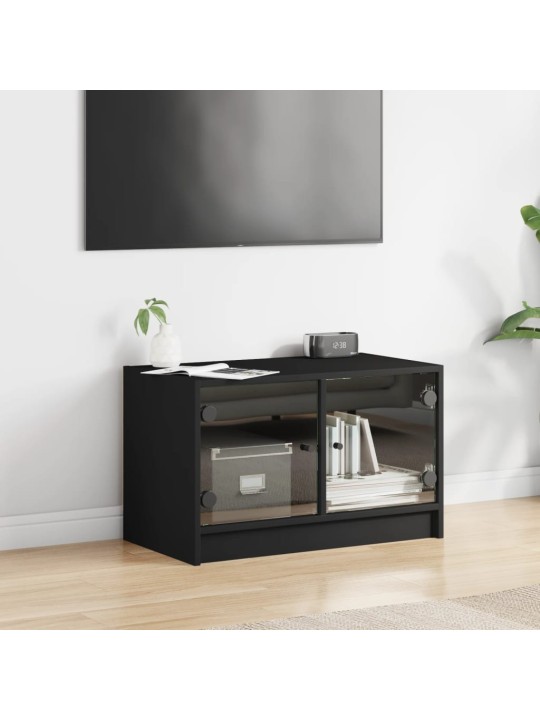 Tv skapītis ar stikla durvīm, melns, 68x37x42 cm