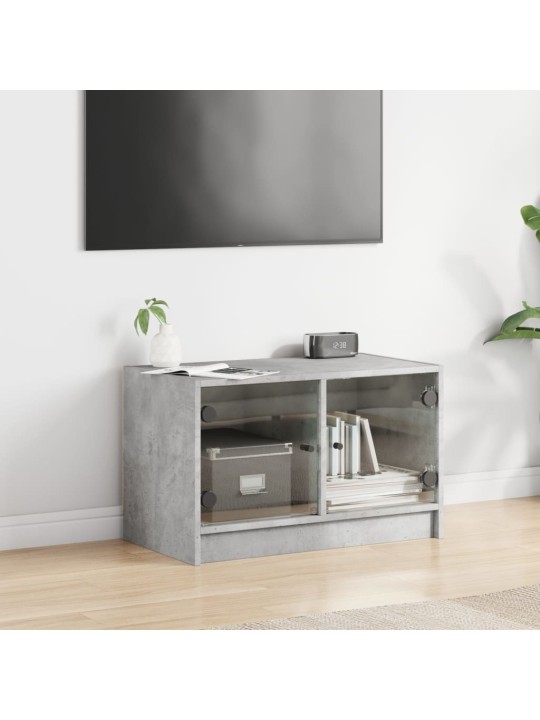 Tv skapītis ar stikla durvīm, betona pelēks, 68x37x42 cm