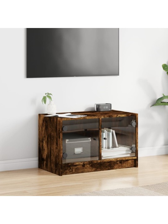 Tv skapītis ar stikla durvīm, koka krāsa, 68x37x42 cm