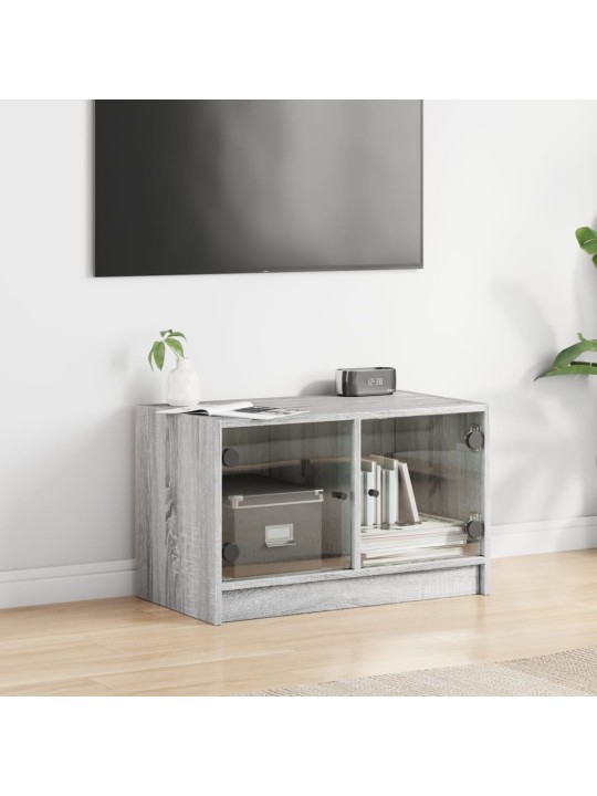 Tv skapītis ar stikla durvīm, pelēka ozola, 68x37x42 cm