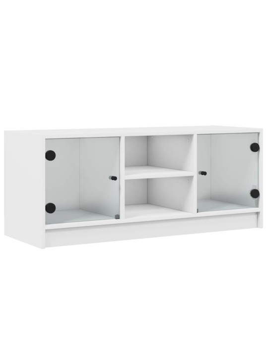 Tv skapītis ar stikla durvīm, balts, 102x37x42 cm