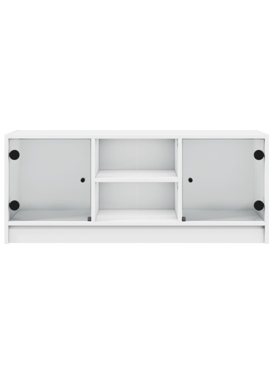 Tv skapītis ar stikla durvīm, balts, 102x37x42 cm