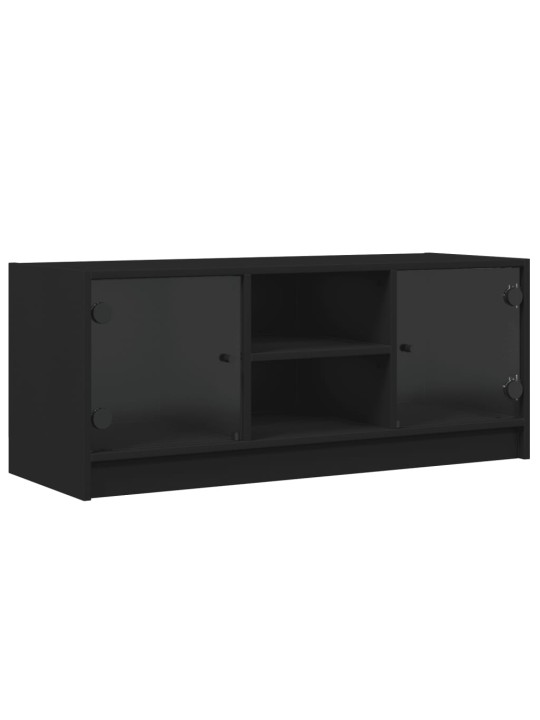 Tv skapītis ar stikla durvīm, melns, 102x37x42 cm