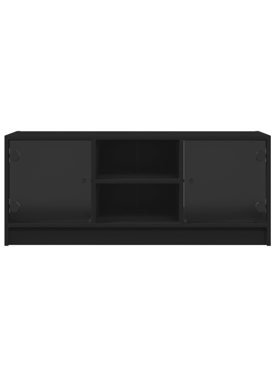 Tv skapītis ar stikla durvīm, melns, 102x37x42 cm