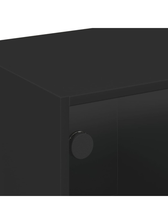 Tv skapītis ar stikla durvīm, melns, 102x37x42 cm