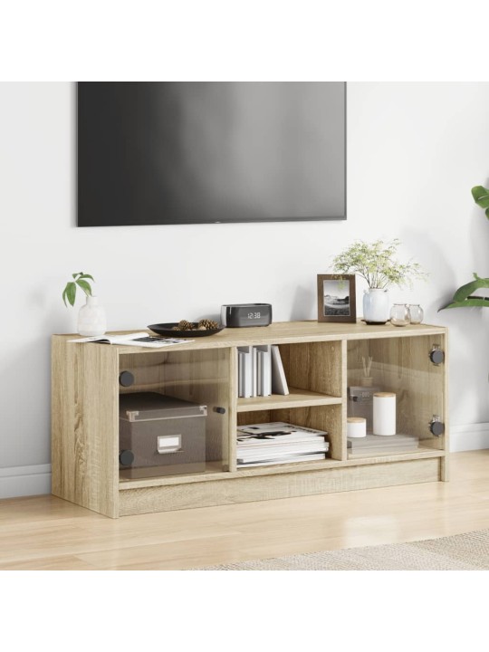 Tv skapītis ar stikla durvīm, ozola krāsa, 102x37x42 cm