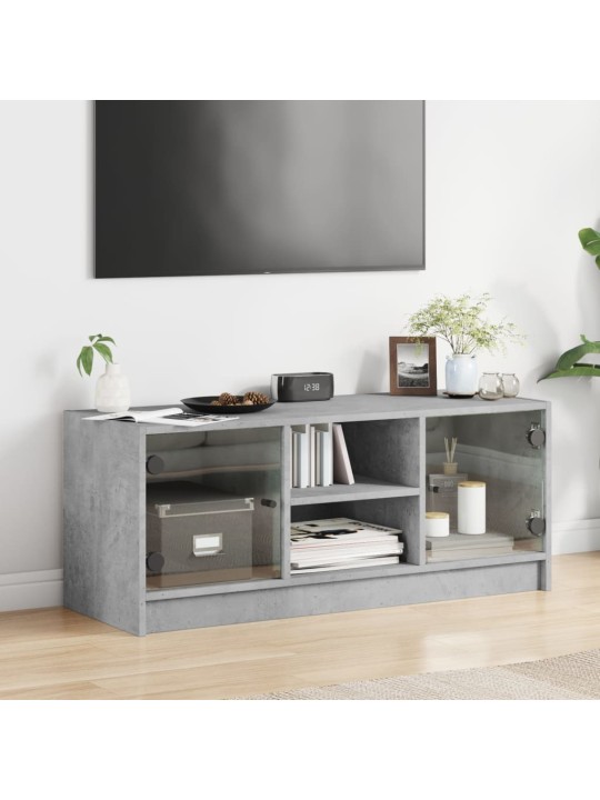 Tv skapītis ar stikla durvīm, betona pelēks, 102x37x42 cm