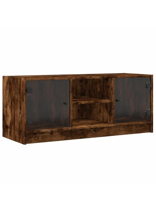 Tv skapītis ar stikla durvīm, koka krāsa, 102x37x42 cm