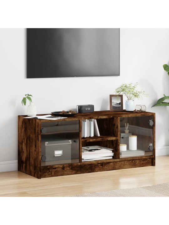 Tv skapītis ar stikla durvīm, koka krāsa, 102x37x42 cm
