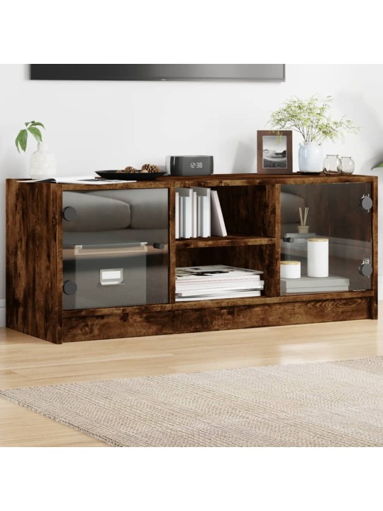 Tv skapītis ar stikla durvīm, koka krāsa, 102x37x42 cm