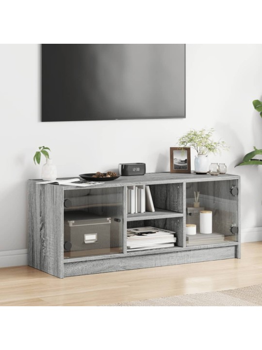 Tv skapītis ar stikla durvīm, pelēka ozola, 102x37x42 cm