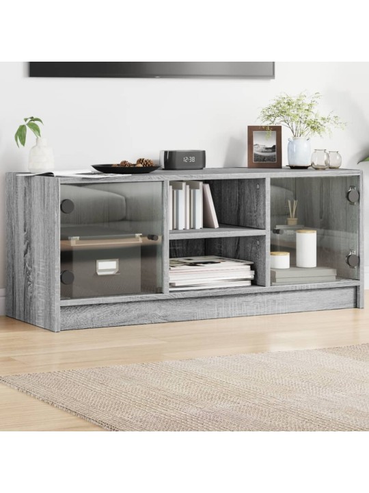 Tv skapītis ar stikla durvīm, pelēka ozola, 102x37x42 cm