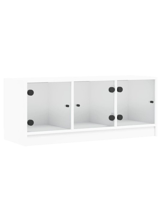 Tv skapītis ar stikla durvīm, balts, 102x37x42 cm