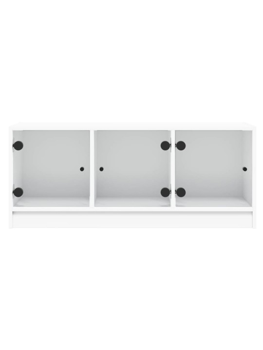 Tv skapītis ar stikla durvīm, balts, 102x37x42 cm