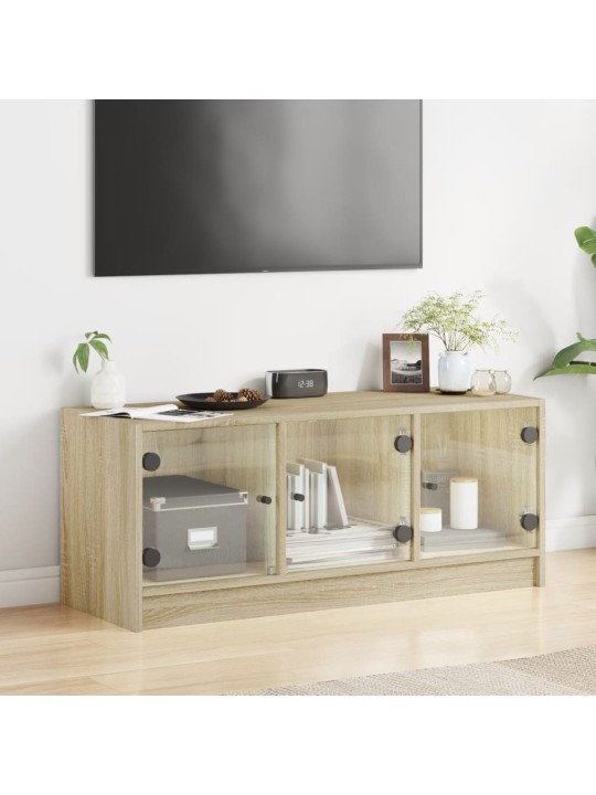 Tv skapītis ar stikla durvīm, ozola krāsa, 102x37x42 cm