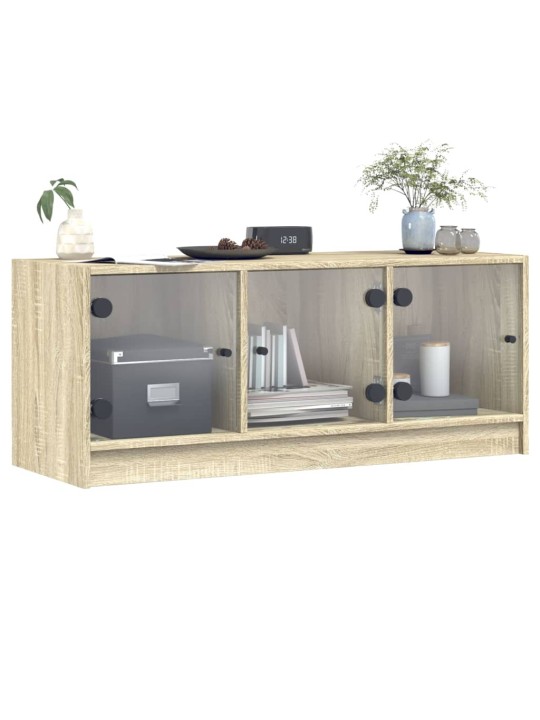 Tv skapītis ar stikla durvīm, ozola krāsa, 102x37x42 cm