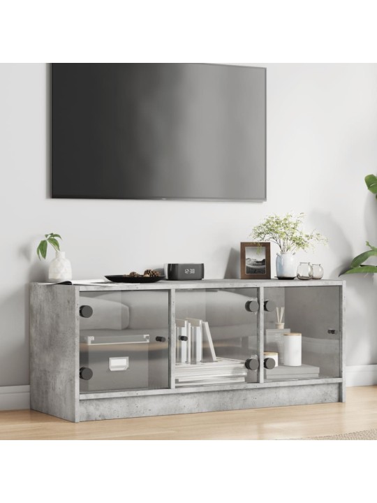 Tv skapītis ar stikla durvīm, betona pelēks, 102x37x42 cm
