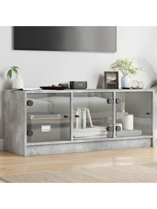 Tv skapītis ar stikla durvīm, betona pelēks, 102x37x42 cm