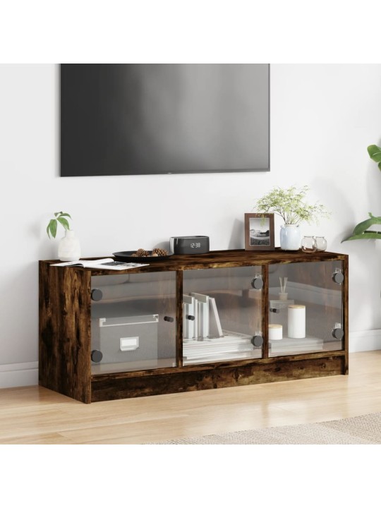 Tv skapītis ar stikla durvīm, koka krāsa, 102x37x42 cm