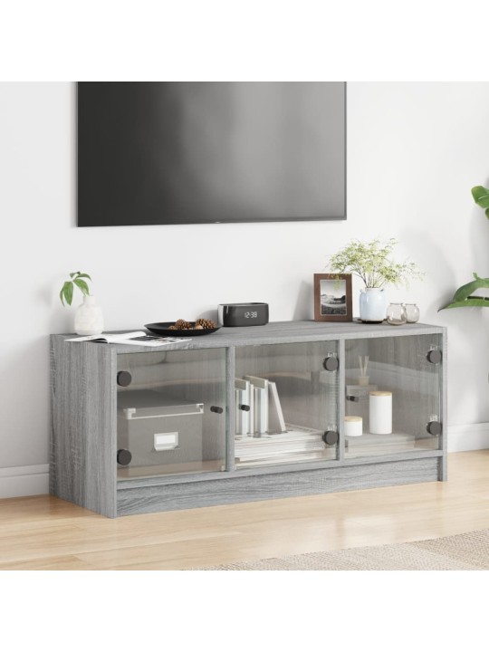 Tv skapītis ar stikla durvīm, pelēka ozola, 102x37x42 cm