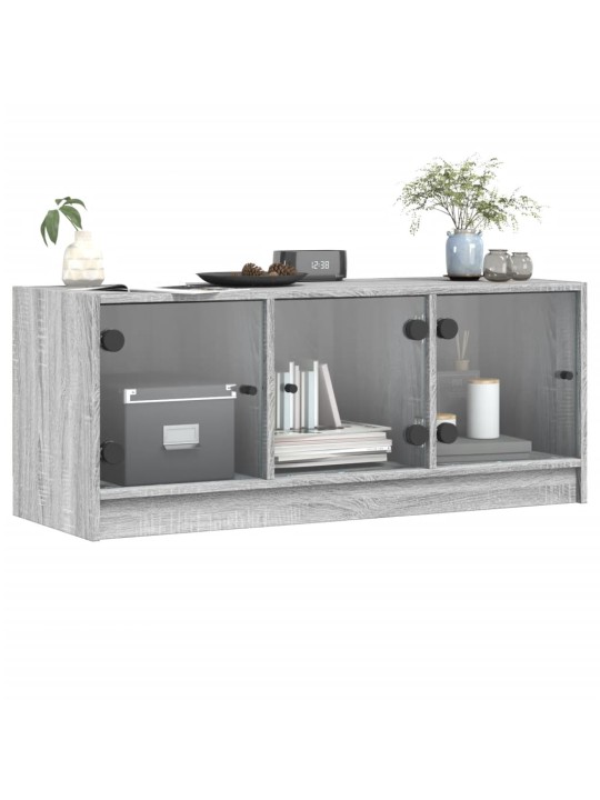 Tv skapītis ar stikla durvīm, pelēka ozola, 102x37x42 cm
