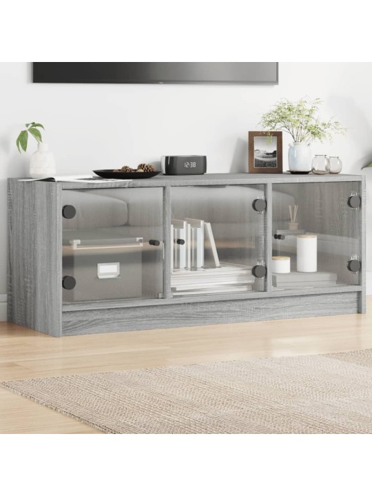 Tv skapītis ar stikla durvīm, pelēka ozola, 102x37x42 cm