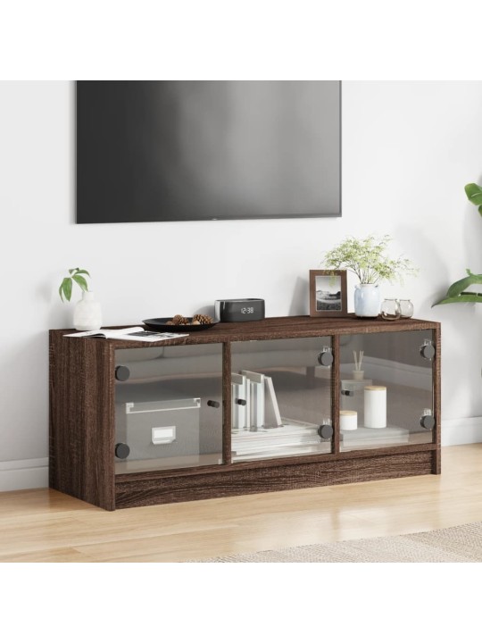 Tv skapītis ar stikla durvīm, brūna ozola, 102x37x42 cm