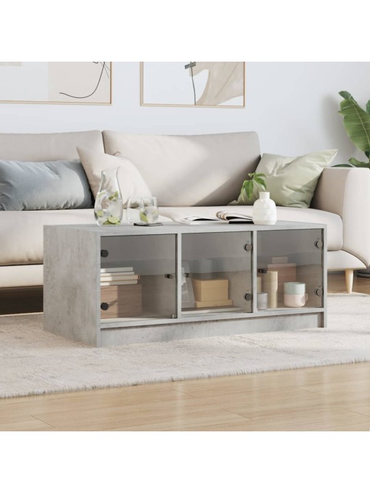 Kafijas galdiņš ar stikla durvīm, betona pelēks, 102x50x42 cm
