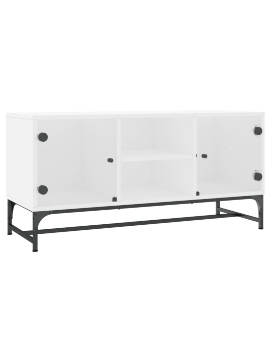 Tv skapītis ar stikla durvīm, balts, 102x37x50 cm