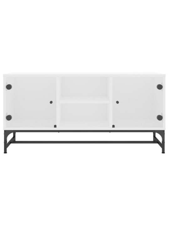 Tv skapītis ar stikla durvīm, balts, 102x37x50 cm