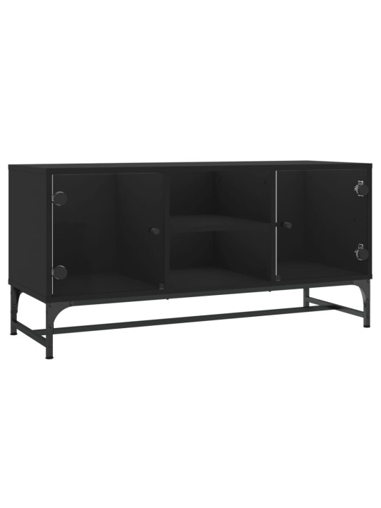 Tv skapītis ar stikla durvīm, melns, 102x37x50 cm