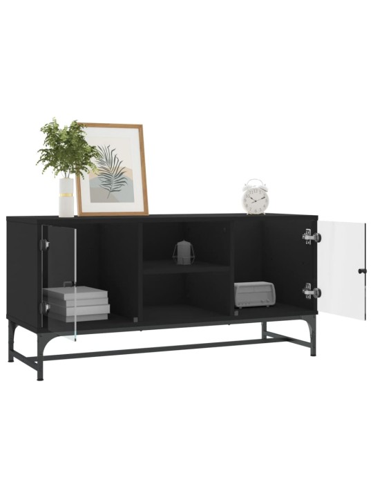 Tv skapītis ar stikla durvīm, melns, 102x37x50 cm