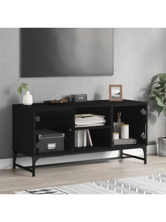 Tv skapītis ar stikla durvīm, melns, 102x37x50 cm