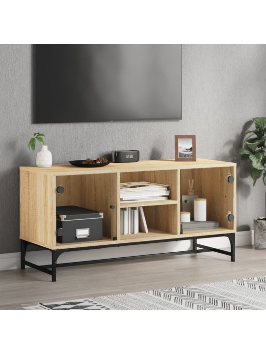 Tv skapītis ar stikla durvīm, ozola krāsa, 102x37x50 cm