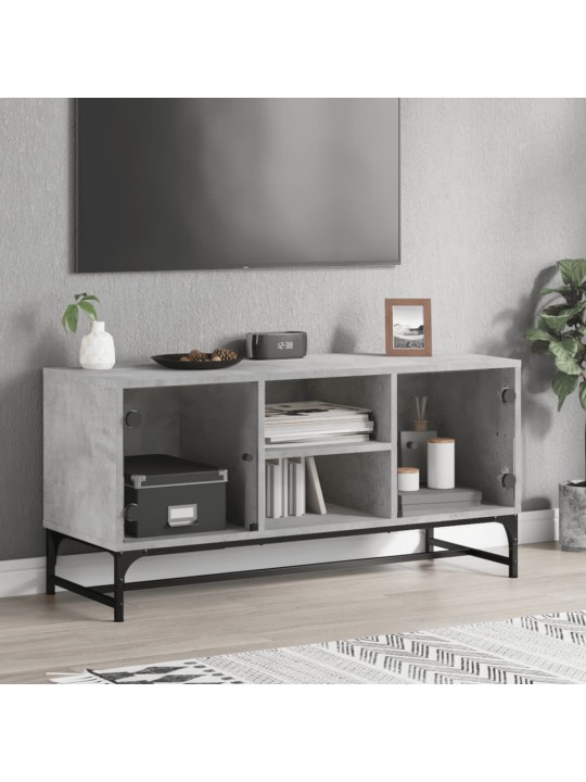 Tv skapītis ar stikla durvīm, betona pelēks, 102x37x50 cm
