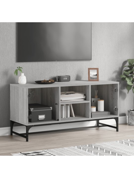 Tv skapītis ar stikla durvīm, pelēka ozola, 102x37x50 cm