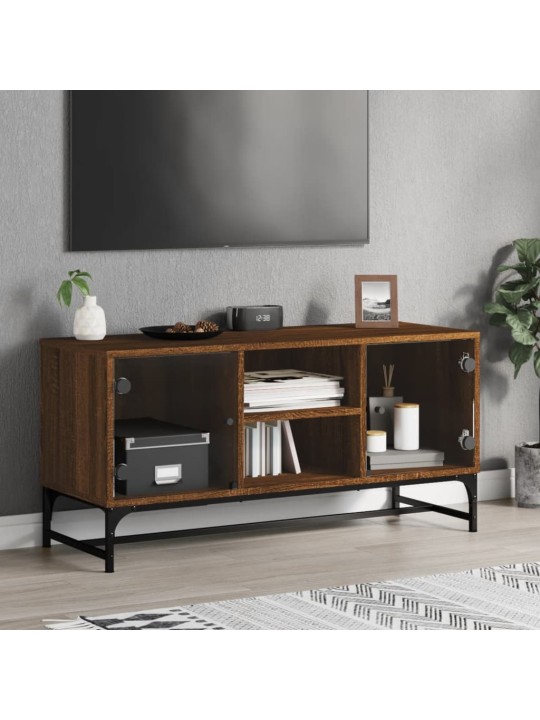 Tv skapītis ar stikla durvīm, brūna ozola, 102x37x50 cm