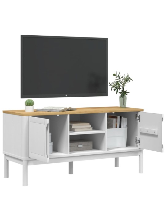 Televizora skapis floro, balts, 114x43x74 cm, priedes masīvkoks
