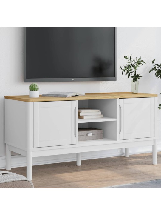 Televizora skapis floro, balts, 114x43x74 cm, priedes masīvkoks