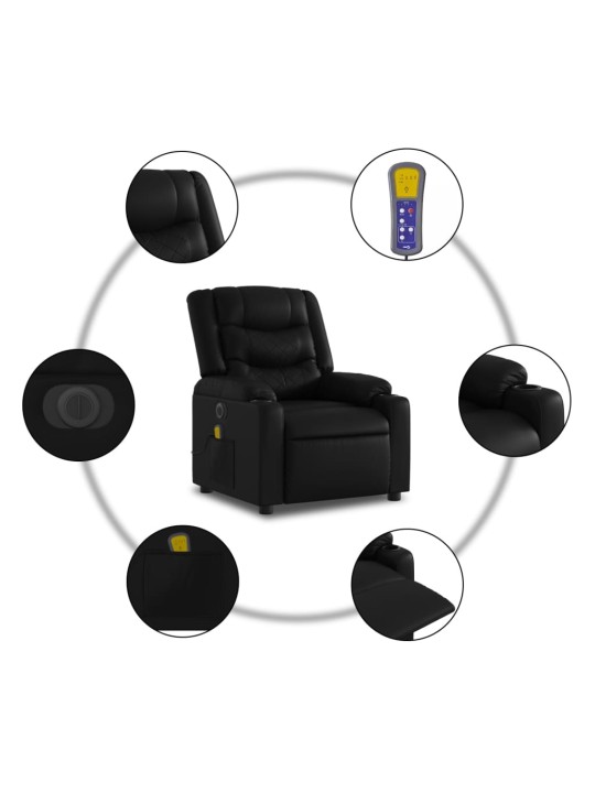 Elektrisks masāžas krēsls paceļams/atgāžams, melna mākslīgā āda