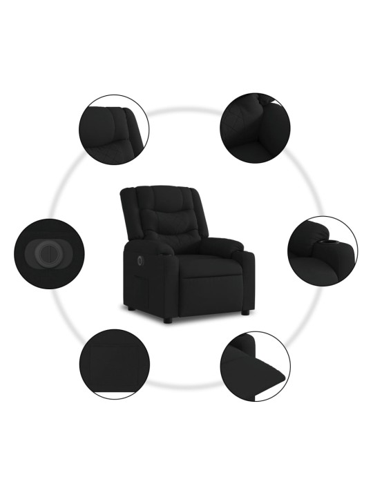 Elektrisks atpūtas krēsls, paceļams, atgāžams, melns audums