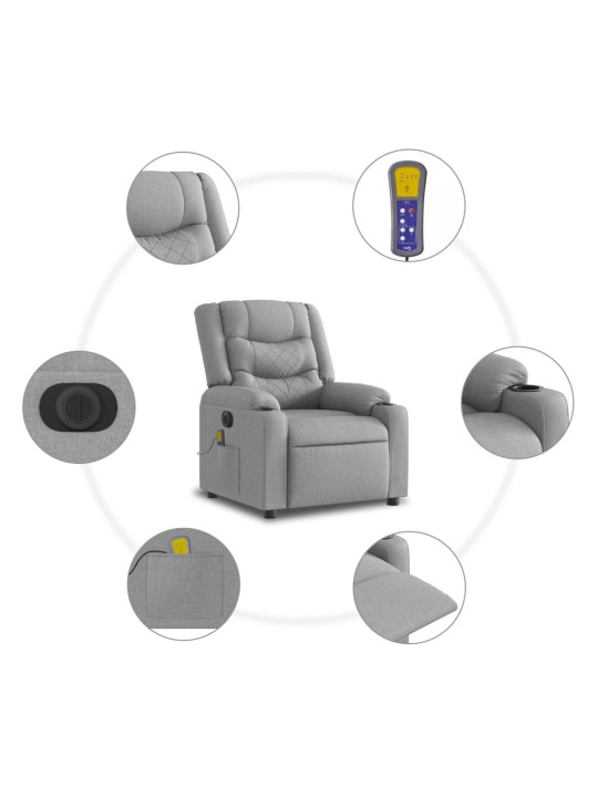 Elektrisks masāžas krēsls, paceļams, atgāžams, pelēks audums
