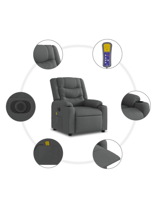 Elektrisks masāžas krēsls, paceļams, atgāžams, pelēks audums