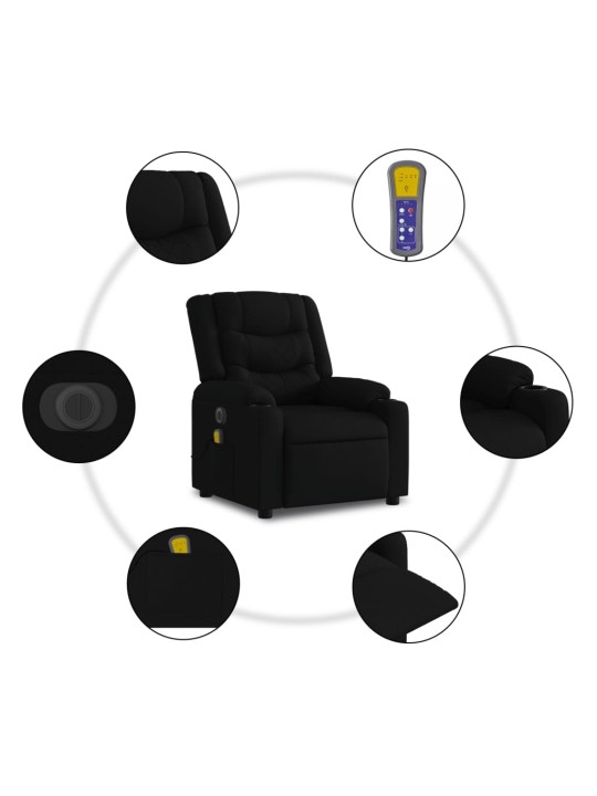 Elektrisks masāžas krēsls, paceļams, atgāžams, melns audums